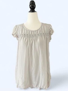 Light Blue Lace Trim Puff Sleeve Babydoll Top Fairycore Small